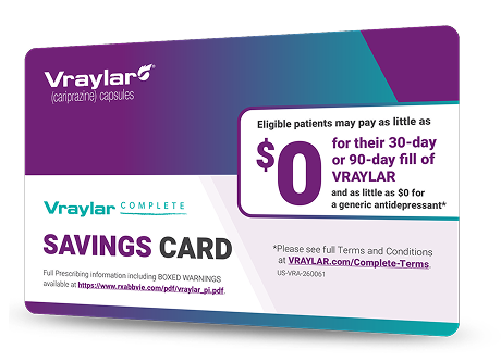 Two Ways to Save VRAYLAR® Savings Program Card.